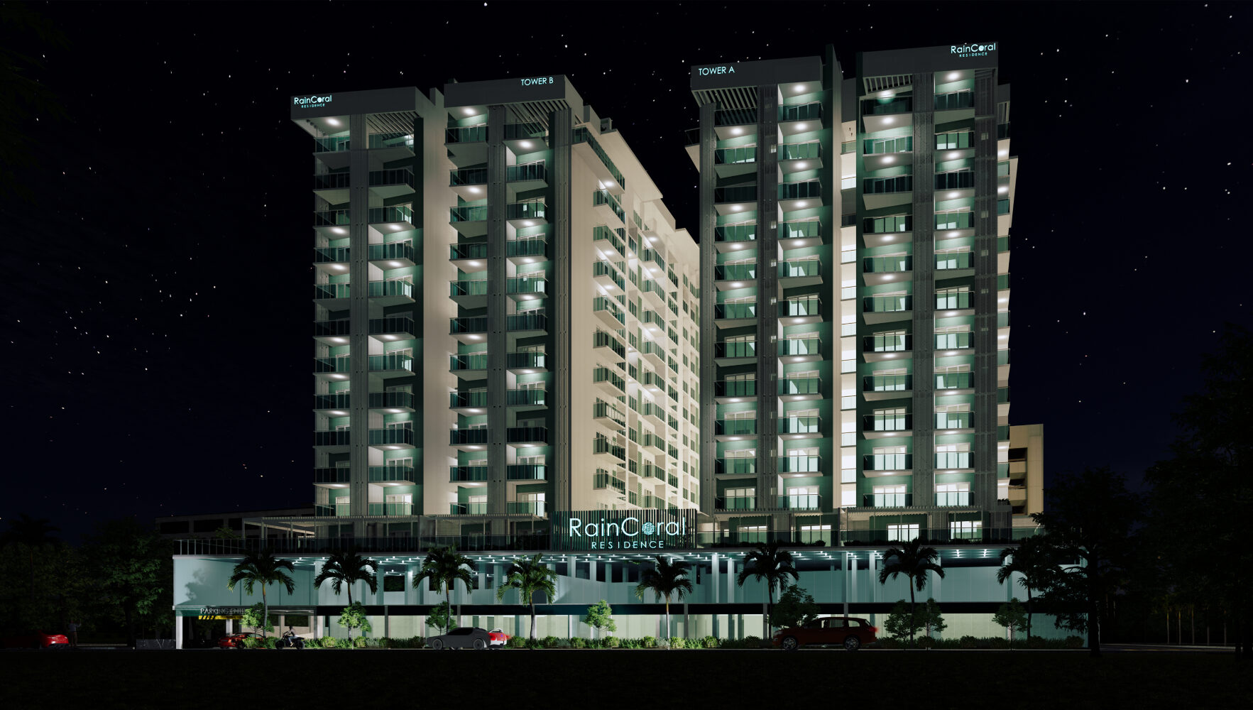 3D Render of RainCoral Residence, a condominium apartment complex developed by Rainbow Mega Developers.