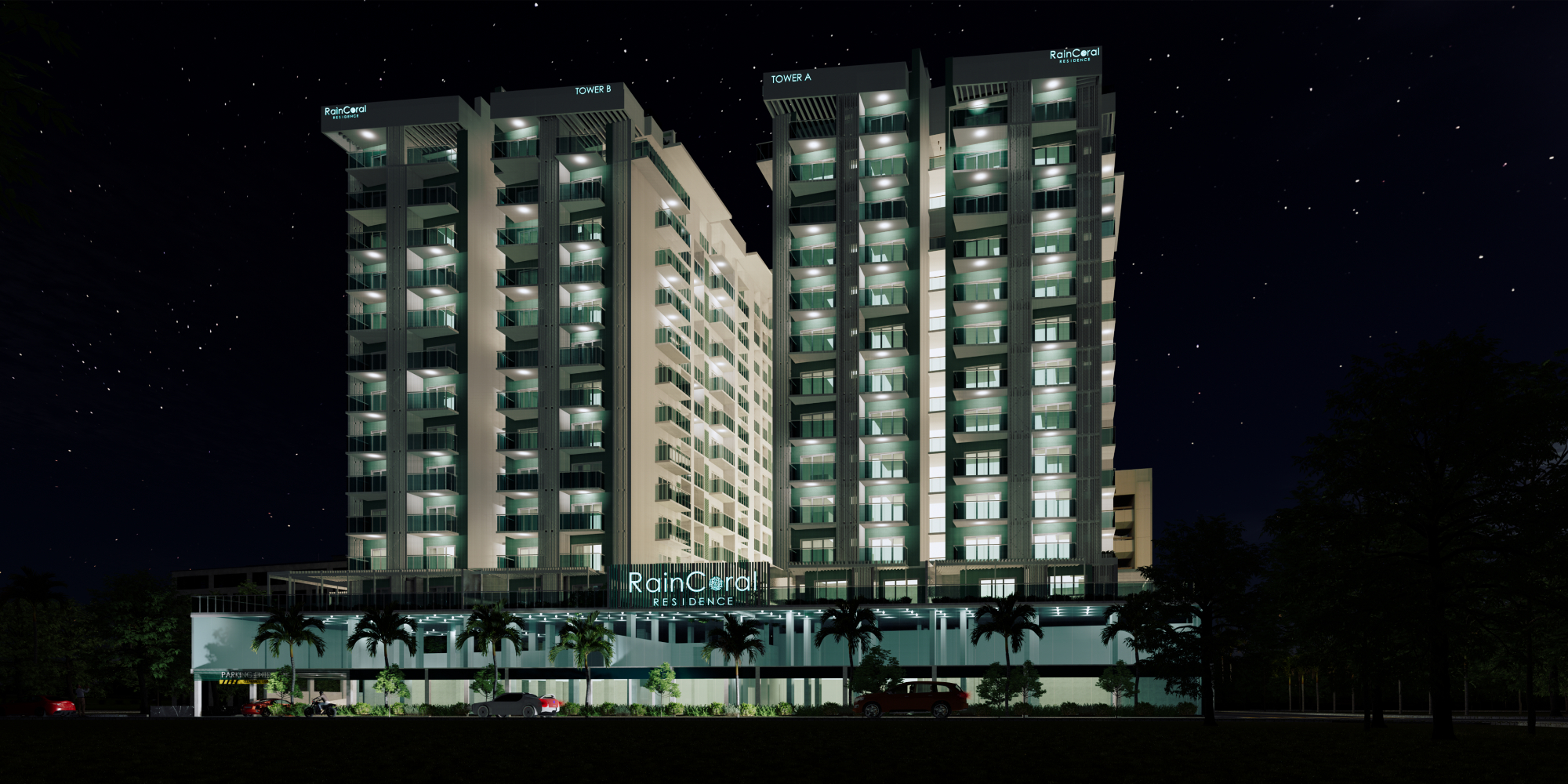 3D Render of RainCoral Residence, a condominium apartment complex developed by Rainbow Mega Developers.